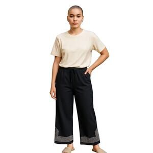 VTG Faith Resortwear Wide Leg Beaded Pants Size S Black Oversized Festival Beach